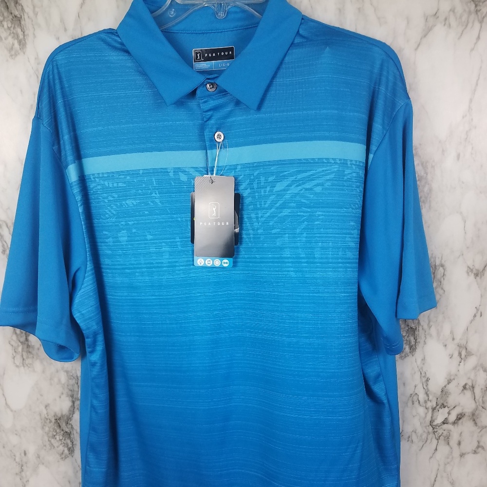 NWT PGA TOUR POLO SHIRT, GOLF, MEN'S L, BLUE
